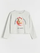 Bluzki dla dziewczynek - Reserved - Krótka koszulka z nadrukiem - ciemnoszary - miniaturka - grafika 1