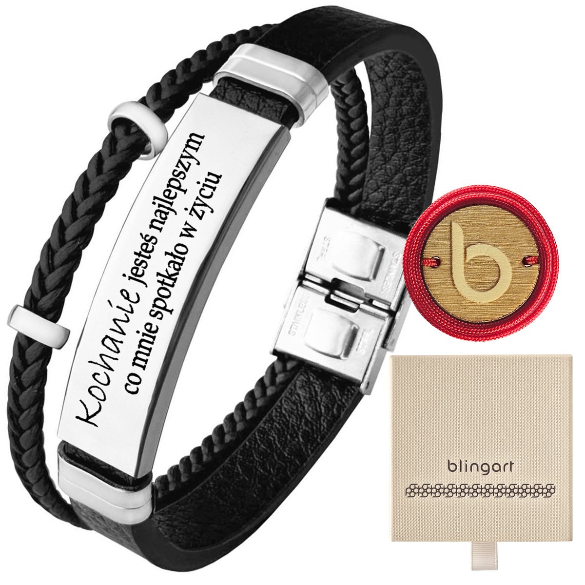 Męska bransoletka skórzana z grawerem srebrna eleg