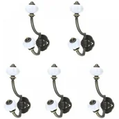 Zawiasy, okucia i inne akcesoria - Zestaw 5 zabytkowych, ceramicznych haczyków łazienkowych w kolorze brązowym, w stylu wiejskim. - miniaturka - grafika 1