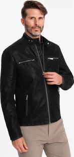 Kurtka męska Ombre Kurtka męska biker ze stójką w stylu retro czarna V2 OM-JAFL-0197 M - Kurtki męskie - miniaturka - grafika 1