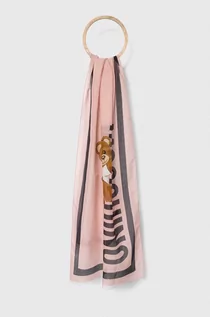 Apaszki i szaliki damskie - Moschino szal z domieszką jedwabiu kolor różowy wzorzysty - grafika 1