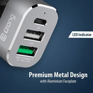 Crong Power Car Charger 45W - Ładowarka samochodowa USB-C Power Delivery + 2xUSB (aluminium) - Ładowarki do telefonów - miniaturka - grafika 2