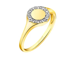Pierścionek z żółtego złota z diamentami - sygnet 0,06 ct - próba 585 - Sygnety - miniaturka - grafika 1