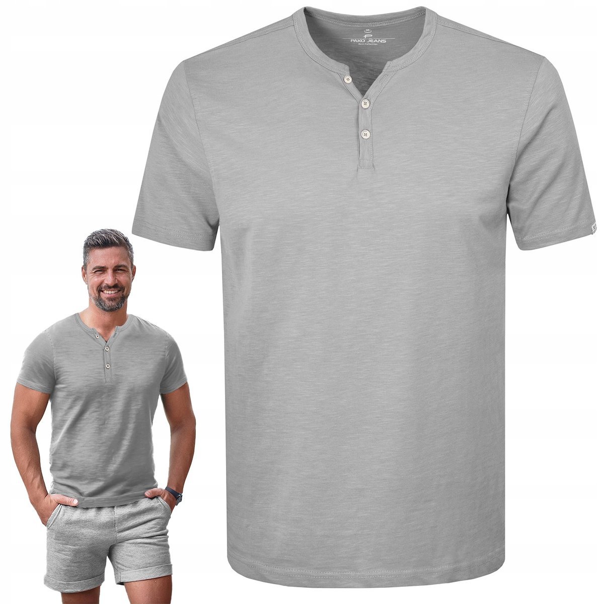 T-SHIRT Męski Koszulka w Serek SZARA Bawełniana NOEL M Pako Jeans