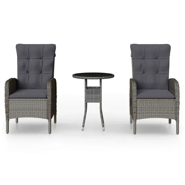 Zestaw Bistro z Polirattanu, Stół 60x75 cm, Krzesła 58x63x111 cm, Szary