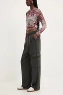 Spodnie damskie - Desigual spodnie URAL damskie kolor szary szerokie high waist 24WWPW37 - miniaturka - grafika 1