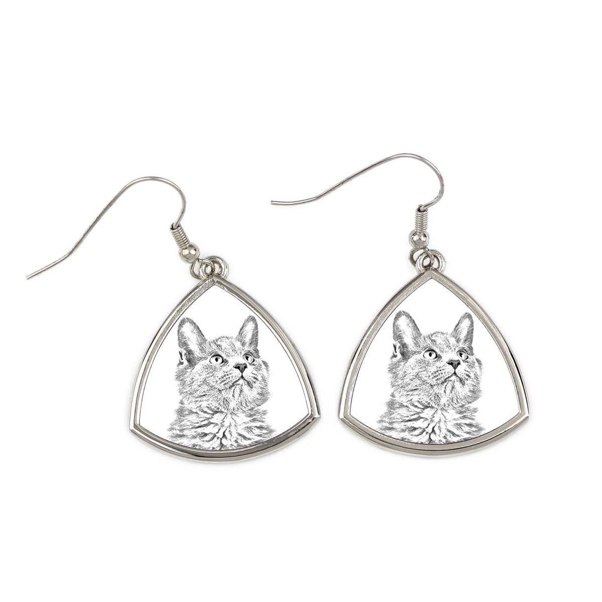 Nebelung - kolczyki z kotem, wiszące kolczyki ze zdjęciem, personalizowana biżuteria z nadrukiem marki Art-Dog