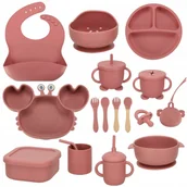 Zestawy naczyń dla dzieci - Naczynia silikonowe dla dzieci krab zestaw 19 el ciemny różowy - miniaturka - grafika 1