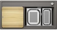 Zlewozmywaki - Zlewozmywak granitowy BLANCO Zenar XL 6 S SteamerPlus Silgranit Wulkaniczny szary + deska jesionowa + 2 pojemniki GN 527373 - miniaturka - grafika 1