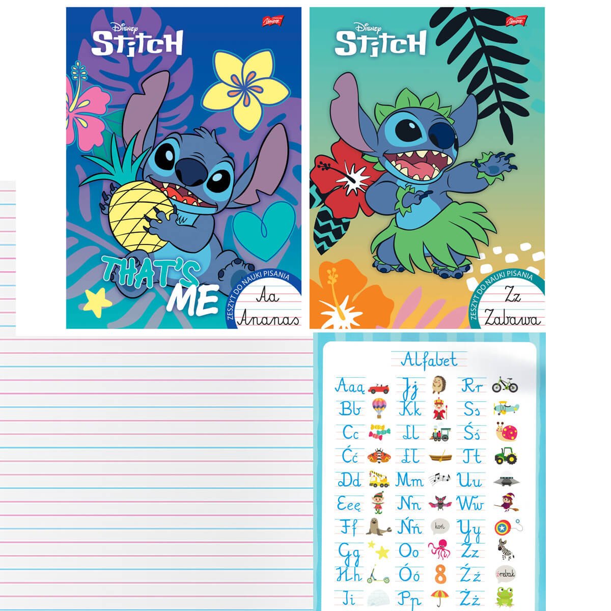 2 SZT. X ZESZYT A4, 32 KARTKI, 3 LINIA DO NAUKI PISANIA, STITCH, każdy inny