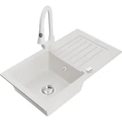 Zlewozmywaki z baterią - Mexen Pablo zlewozmywak granitowy 1-komorowy z ociekaczem i baterią kuchenną Elia, biały - miniaturka - grafika 1