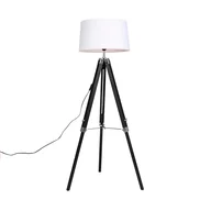 Lampy stojące - QAZQA Lampa podłogowa czarna klosz lniany biały 45 cm - Tripod - miniaturka - grafika 1