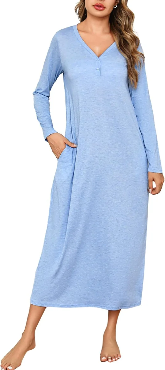 GUZIKI NOCNA BAWEŁNA DŁUGA DEKOLT V-NECK LUŹNA XXL