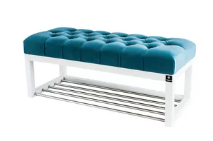 Ławka na buty 70cm EMRAWOOD drewno lite kolor biały siedzisko pikowane kolor turkus - Ławki do przedpokoju Ławka na buty 70cm EMRAWOOD drewno lite kolor biały siedzisko pikowane kolor turkus - Ławki do przedpokoju - miniaturka - grafika 1