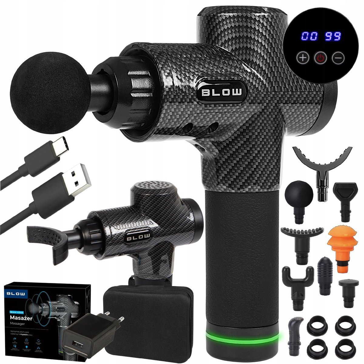 Pistolet Do Masażu Pleców Ciała Stóp Masażer Massage Gun Pro 10 Końcówek