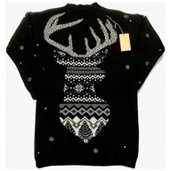 Swetry damskie - Czarny Sweter Damski Świąteczny Renifer Rozmiar Uniwersalny (S-XL ) *Italy* - miniaturka - grafika 1