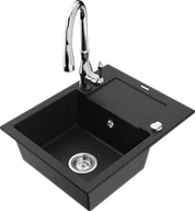 Zlewozmywaki z baterią - Mexen Enzo zlewozmywak granitowy 1-komorowy z ociekaczem i baterią kuchenną Savita, czarny - 6506-77-672601-00 - miniaturka - grafika 1