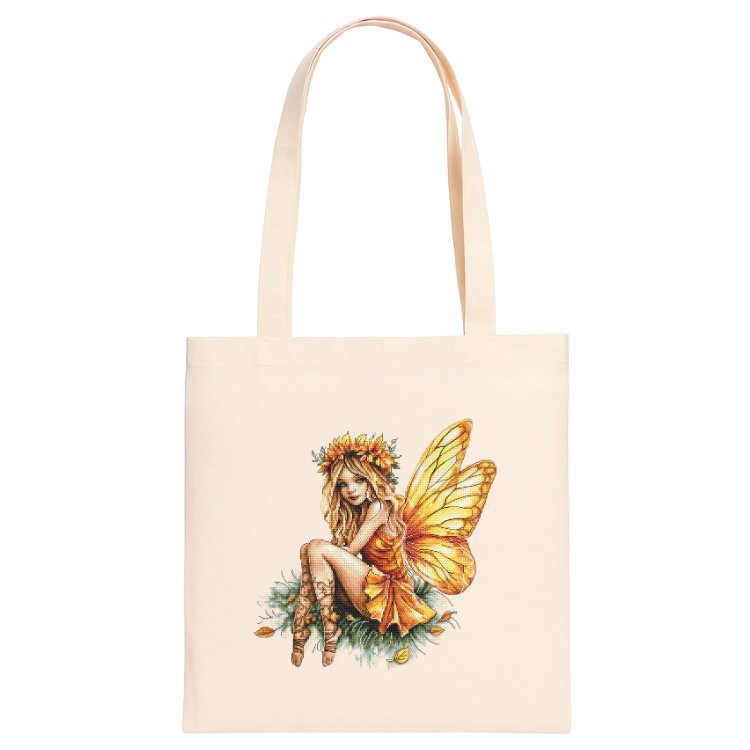 Bawełniana torba z nadrukiem haftu - Pomarańczowa wróżka