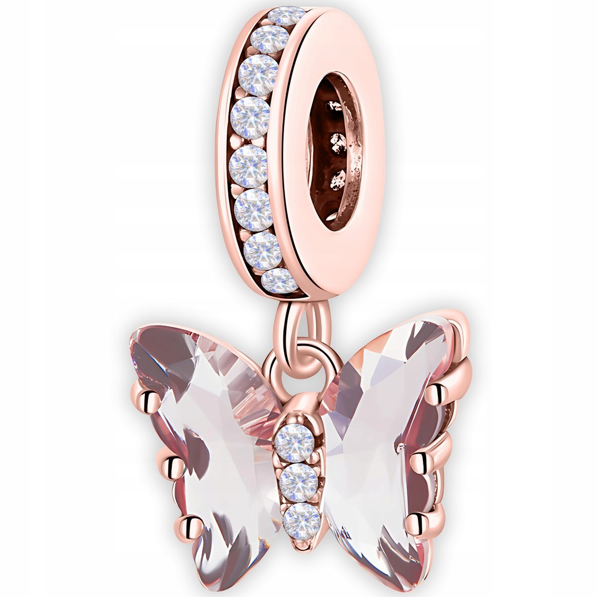 Charms Pozłacany Kryształowy Różowy Motyl Kryształ Motylek SREBRO 925