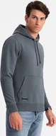 Bluzy męskie - Ombre Bawełniana bluza męska dresowa kangurka z kapturem BASIC grafitowa V11 OM-SSBN-0161 XXL - miniaturka - grafika 1