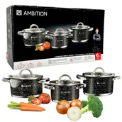 Zestawy garnków i patelni - KOMPLET GARNKÓW AMBITION 6EL. VARIG CZARNE W CIAPKI - miniaturka - grafika 1