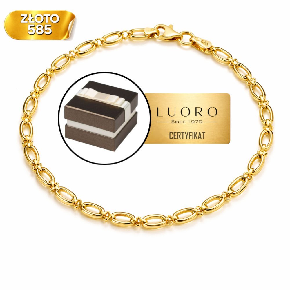 BRANSOLETKA ZŁOTA 585 14K OWALNE ELEMENTY ŻÓŁTE ZŁOTO 19 CM ELEGANCKA