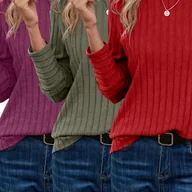 Bluzki damskie - TEMU 3 szt. Okrągły Dekolt, Długi Rękaw, Luźny Krój – Casualowe Bluzki do Prania w Pralce, Idealne na Wiosnę/Jesień, Codzienne Noszenie i Dom, - miniaturka - grafika 1