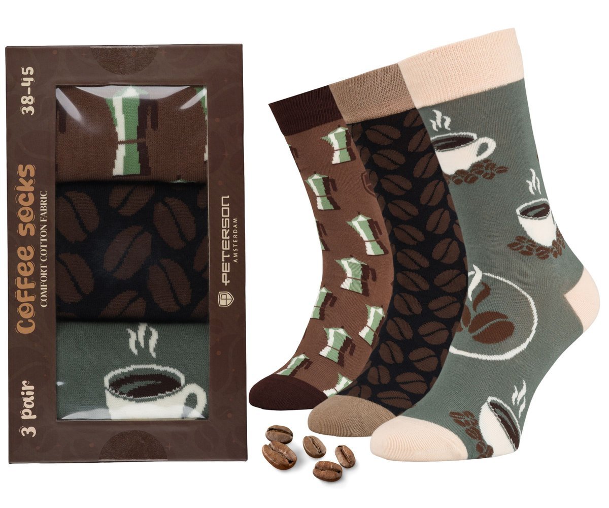 SKARPETY MĘSKIE KAWA ŚMIESZNY PREZENT DŁUGIE SKARPETKI 38-44 PETERSON 3 PARY