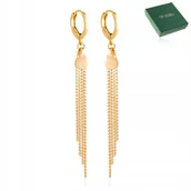 Kolczyki - PIĘKNE ZŁOTE KOLCZYKI 18K STAL CHIRURGICZNA WISZĄCE DŁUGIE ZATRZASK PREZENT - miniaturka - grafika 1