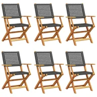 Fotele i krzesła ogrodowe - vidaXL Krzesła ogrodowe 6 szt. Składane z czarnego polirattanu i litego drewna - miniaturka - grafika 1
