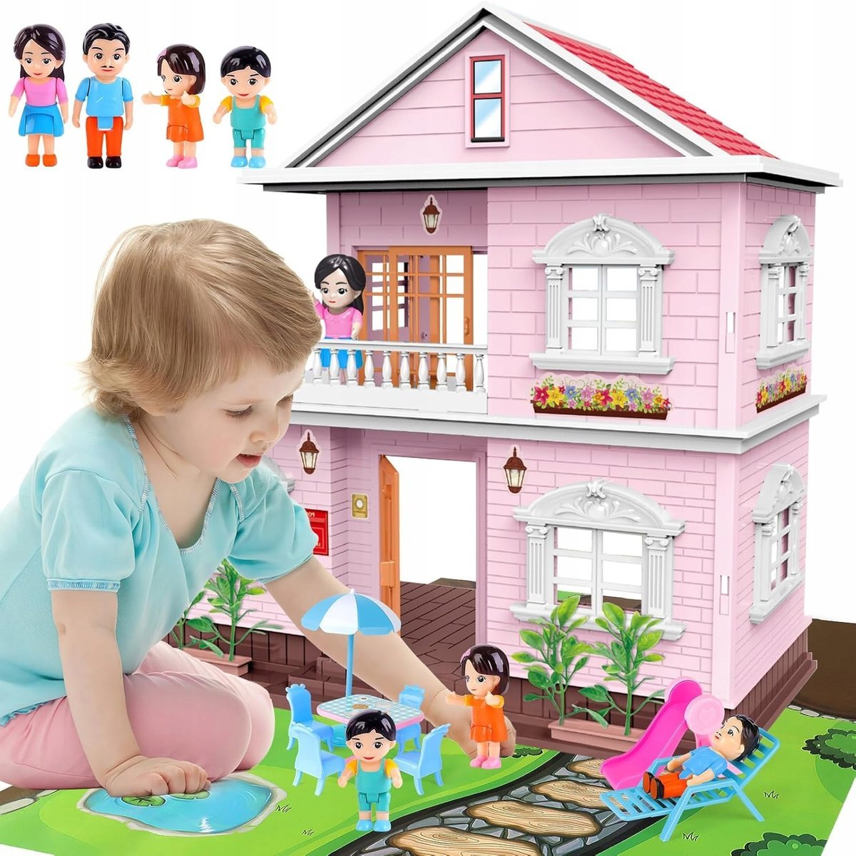 Domek Dla Lalek 2-Poziomowa Willa Akcesoria Lalki Meble Prezent Dzieci
