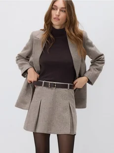 Reserved - Spódnica mini z wełną - beżowy - Spódnice - miniaturka - grafika 1