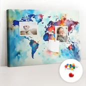 Tablice i flipcharty - Szkolna Tablica korkowa 60x40 cm, Kolorowe Pinezki, wzór Malowana mapa - miniaturka - grafika 1