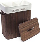 Kosze na bieliznę - Wiltec pojemnik na pranie 105 L brązowy kosz na pranie z pokrywą wykonany z bambusa składany pojemnik na pranie z workiem na bieliznę z 2 przegrodami do sortowania brudnej bielizny - miniaturka - grafika 1