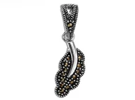 Wisiorki - Srebrna Przywieszka 925 Listek Z Markazytami - miniaturka - grafika 1