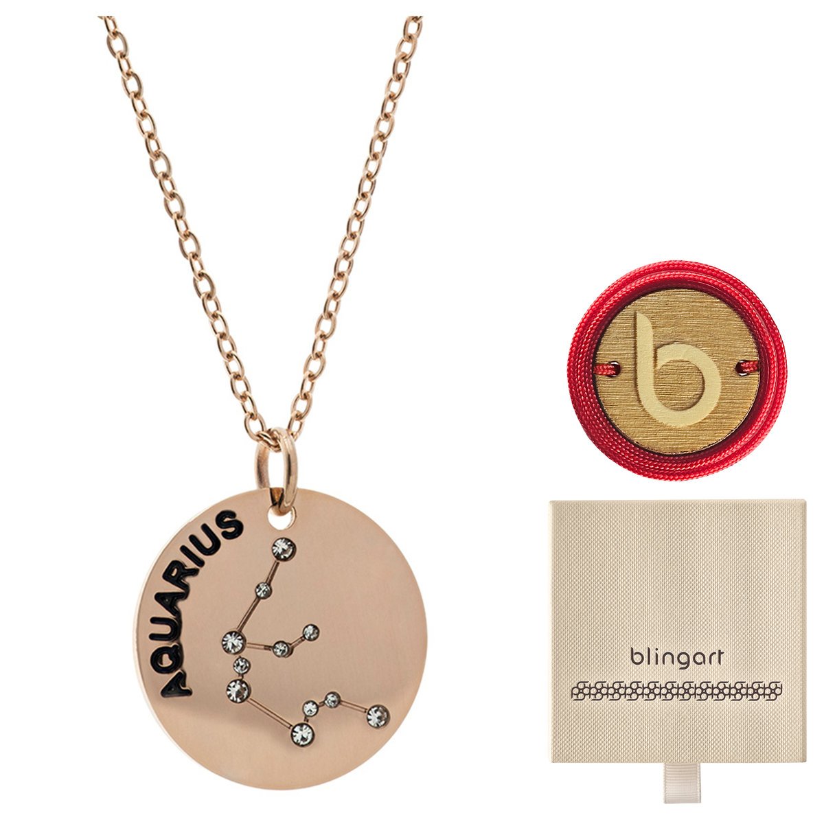 Naszyjnik celebrytka medalik Wodnik znak zodiaku różowe złoto BLINGART