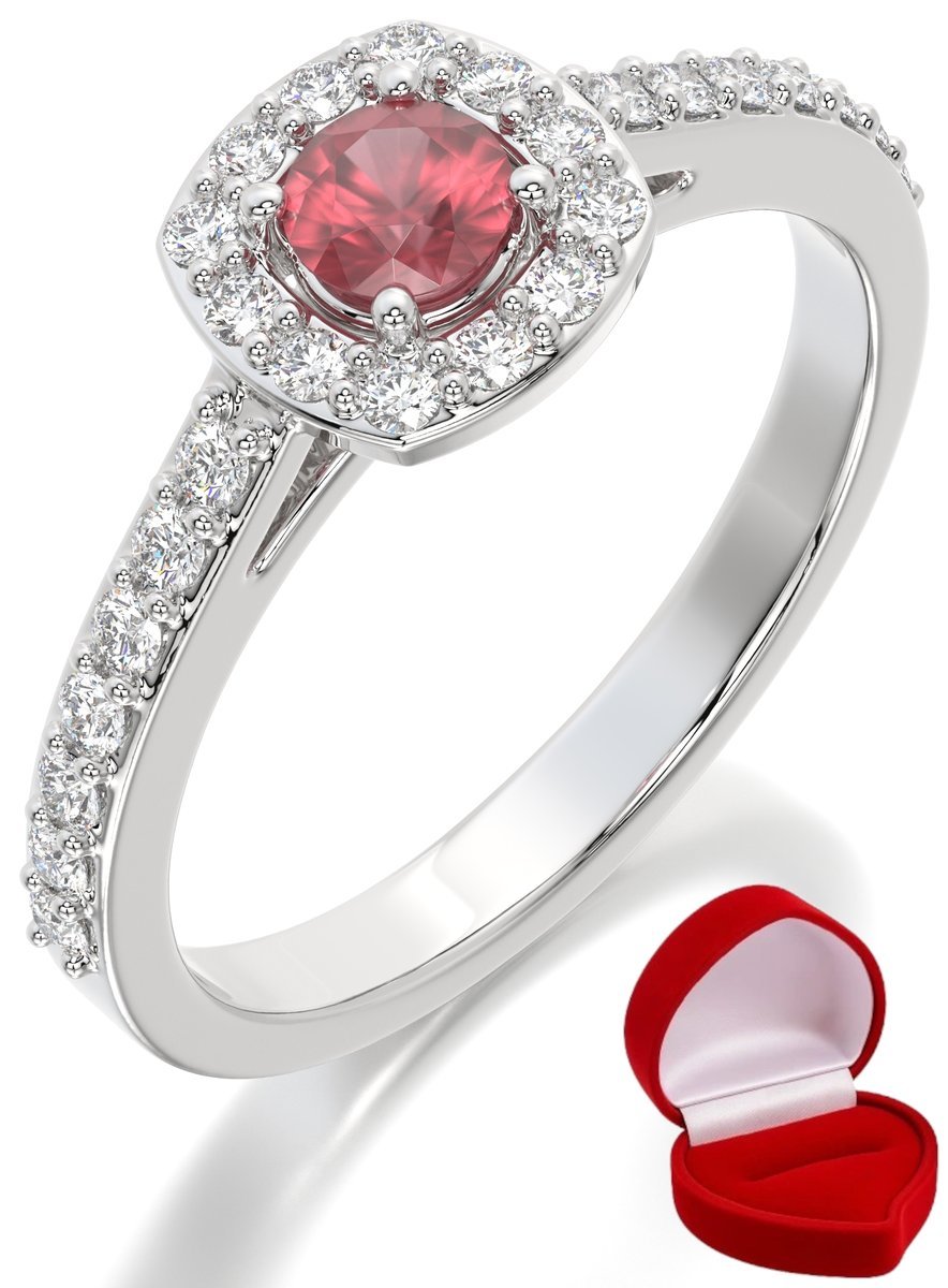 ZŁOTY PIERŚCIONEK ZARĘCZYNOWY 585 14k RUBIN 0,24 ct BIAŁE ZŁOTO R27