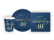 Dekoracje i nakrycia stołu na imprezę - Granatowy zestaw na czterdzieste urodziny - 22 szt. - miniaturka - grafika 1