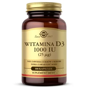 Witamina D3 1000 IU 25mcg 100kaps (Solgar) - Witaminy i minerały - miniaturka - grafika 1
