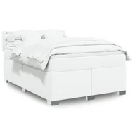 Łóżka - Łóżko kontynentalne z materacem, białe, ekoskóra 140x200 cm - miniaturka - grafika 1