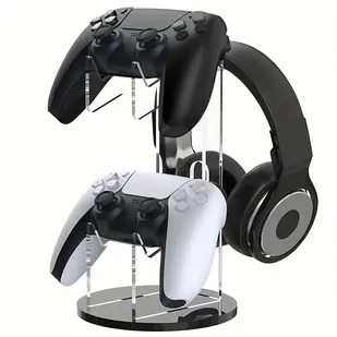 TEMU 1 szt. Podstawka 2-w-1 do Gamepada i Słuchawek, Uchwyt na Kontroler Konsoli dla PS5/PS4/Serie / One, Trwały Plastikowy Projekt Oszczędzający - Akcesoria do Nintendo - miniaturka - grafika 1