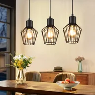 Lampy sufitowe - NETTLIFE 3-płomienna lampa wisząca industrialna metalowa czarna LED E27 metal - miniaturka - grafika 1