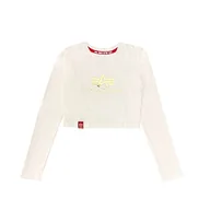 Koszulki i topy damskie - ALPHA INDUSTRIES Damska koszulka Basic Cropped Ls Foliowy Nadruk Wmn, Biała/Żółte Złoto, XL, Białe/żółte złoto, XL - miniaturka - grafika 1