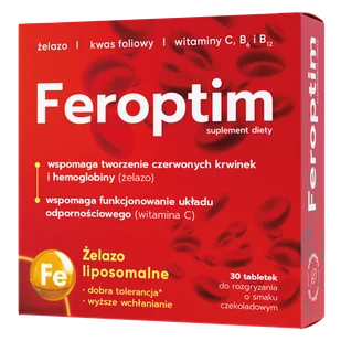 Feroptim, smak czekoladowy, 30 tabletek do rozgryzania - Witaminy i minerały - miniaturka - grafika 1