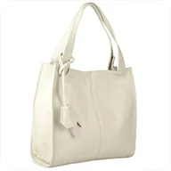 Torebki damskie - Duża torebka włoska shopper bag skóra naturalna jasny beż - miniaturka - grafika 1