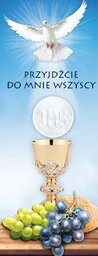 Baner na Boże Ciało, "Przyjdźcie do mnie...." niebieski 50x130 cm - Ikony i obrazy sakralne - miniaturka - grafika 1