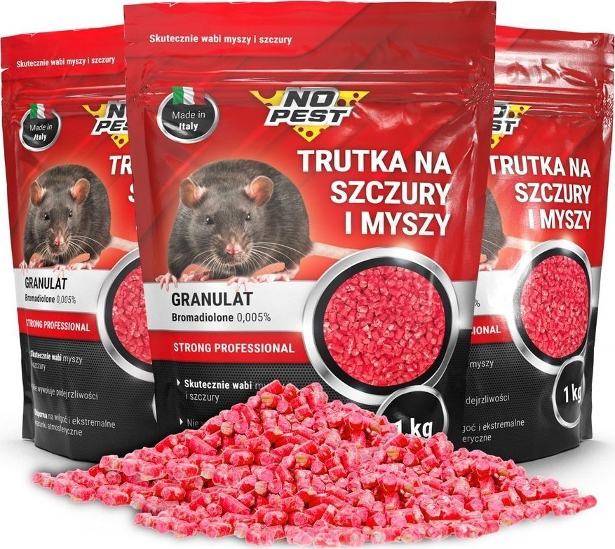 NO PEST 3x Trutka na Szczury i Myszy 1kg Środek Ziarno Trucizna Granulat Czerwony na Myszy Szczury Gryzonie