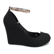 Baleriny - Meliski Na Koturnie Odkryte AE815 Czarny czarne - ButyModne - miniaturka - grafika 1