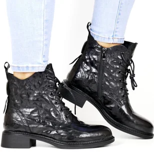 DAMSKIE TRZEWIKI BOTKI SKÓRZANE VINCEZA 86412 CZARNE - Botki damskie - miniaturka - grafika 1