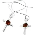 Biżuteria religijna - Krzyżyki srebrne koczyki z bursztynem - miniaturka - grafika 1